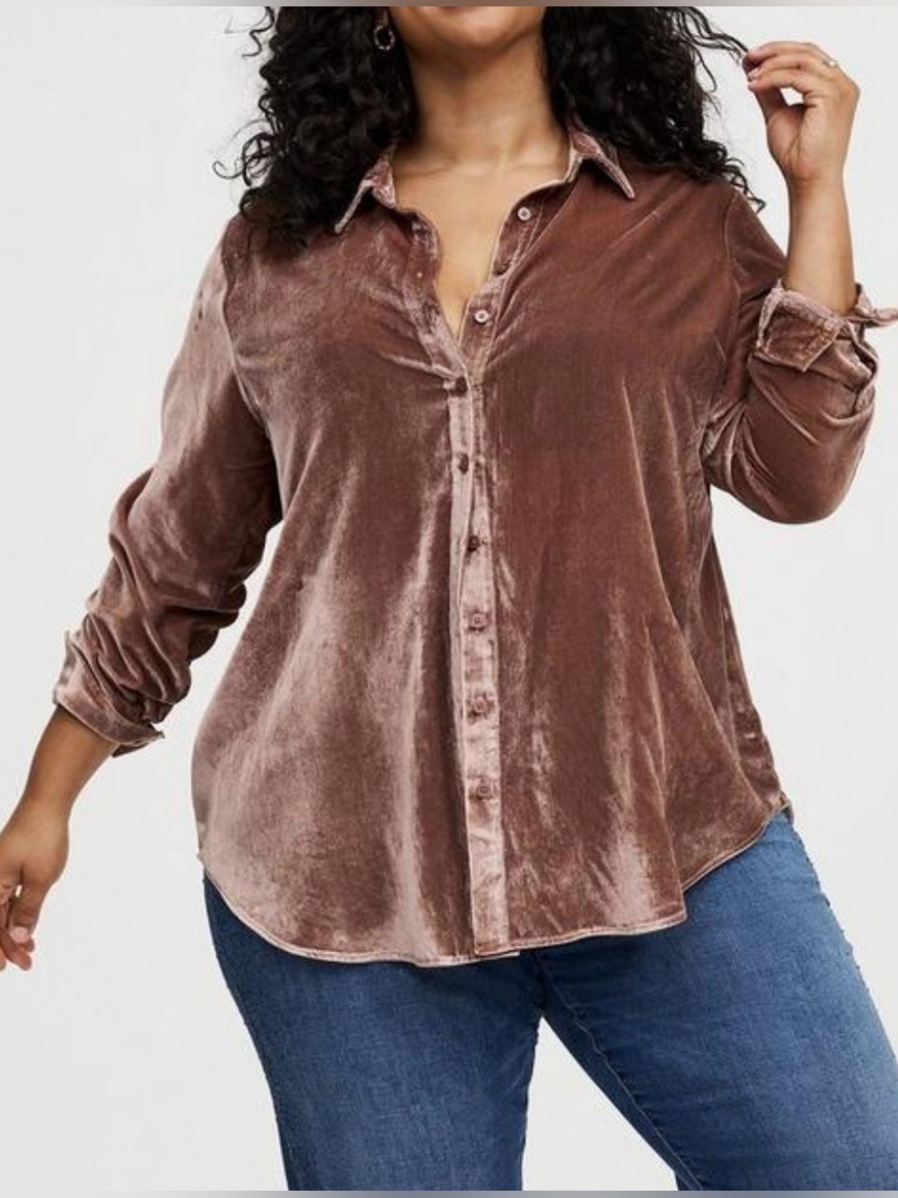 NWT Torrid Lizzie velvet button up tunic in nutmeg, Torrid size 3, 3X